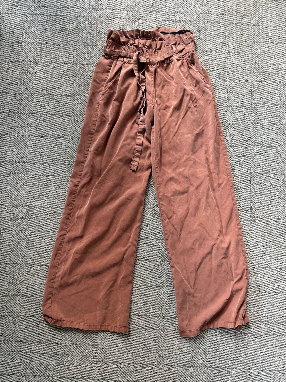 Thread & Supply Wide-Leg Paperbag Pants in Rust